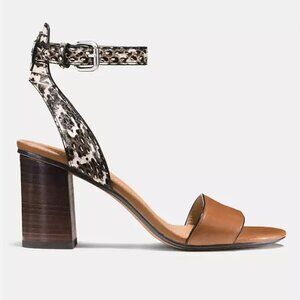 Coach Paige Mat calf Brown Leather Heel Sandal with Snakeskin Straps  Size 7